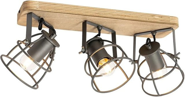 QAZQA IndustrieSpot Arthur Deckenleuchte in Dunkelgrau und Holz, 3-flammig, verstellbar und dimmbar - Bild 1