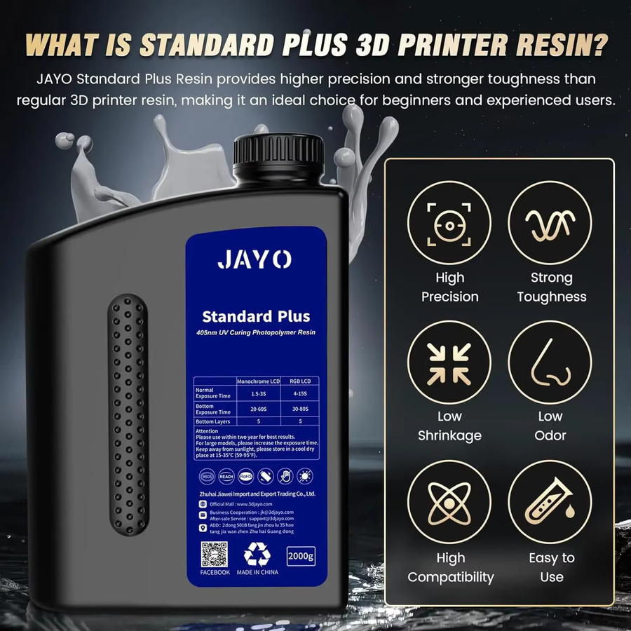 JAYO ST PLUS 3D-Druckerharz Transparent, Wasserwaschbares Schnellhärtendes Photopolymer-Harz für LCD, DLP und SLA, 405nm UV - Bild 1