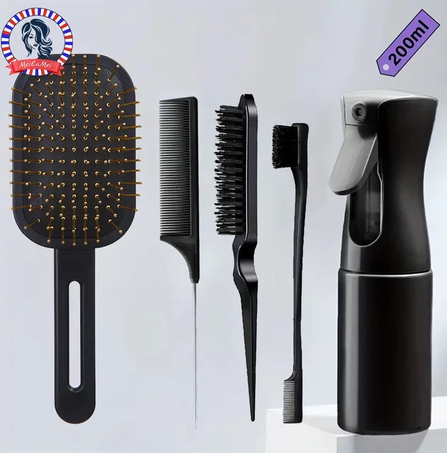5-teiliges Haarstyling-Set, Airbag-Kamm, Kopfhautmassage-Bürsten, Entwirrkamm, Sprayflasche, Schweifkamm, Unisex - Bild 1