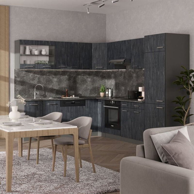 Vicco R-Line Eckküche in L-Form in Schwarz Beton und Anthrazit mit Arbeitsplatte B/T/H: 287 x 227 x 60 cm - Bild 2