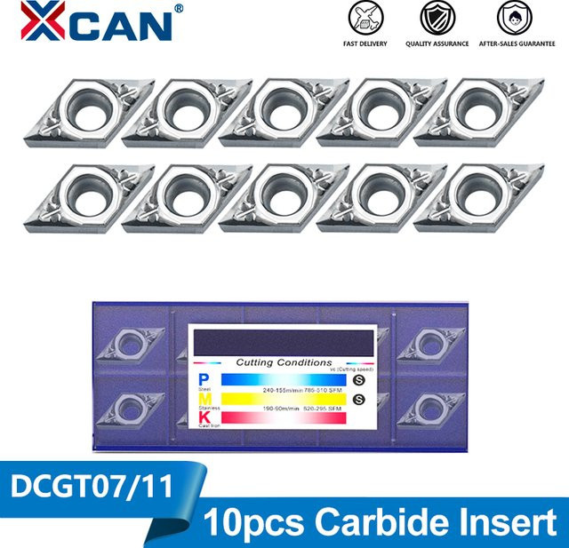 XCAN 10 Stück Aluminiumeinsätze DCGT070202 DCGT070204 DCGT11T304 AK K10 Drehwerkzeuge für CNC-Drehmaschinen in Silber - Bild 1