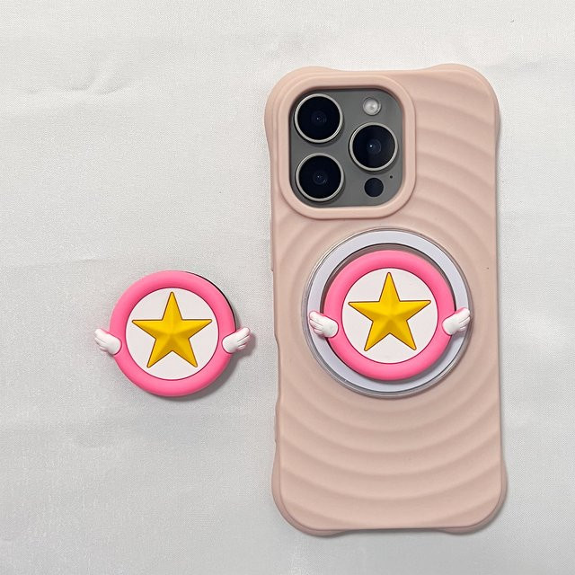 Niedlicher Tier-Magic-Stick Handyhalter Griptok in Pink als Handy-Ständerhalterung für iPhone 17 Pro Max und 16 Pro Max - Bild 1