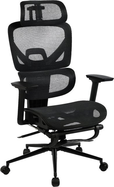 CLP Bürostuhl Beresford Ergonomischer Schreibtischstuhl mit Lordosenstütze, Fußablage und atmungsaktivem Meshbezug in Weiß - Bild 1