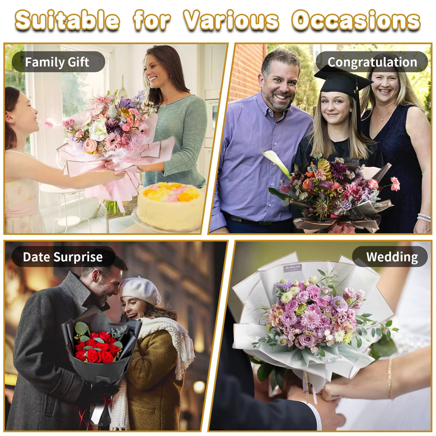 20 Blatt wasserfestes Geschenkpapier mit rosa Blumen und goldenen Kanten für Hochzeitssträuße und Bastelarbeiten - Bild 2