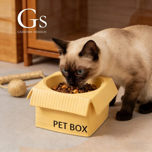 Gs Keramik-Katzenschüssel mit erhöhtem Nackenschutz für erwachsene Hauskatzen - Bild 1