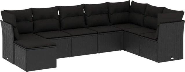 vidaXL 8-tlg Garten-Sofagarnitur in L-Form aus Polyrattan mit Kissen und Stauraum, Schwarz - Bild 1