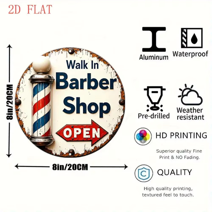 CIFBUY Vintage Barbier-Shop Metall-Wanddekoration mit Retro Walk In Schild in Rot-Blau-Multicolor - Bild 3