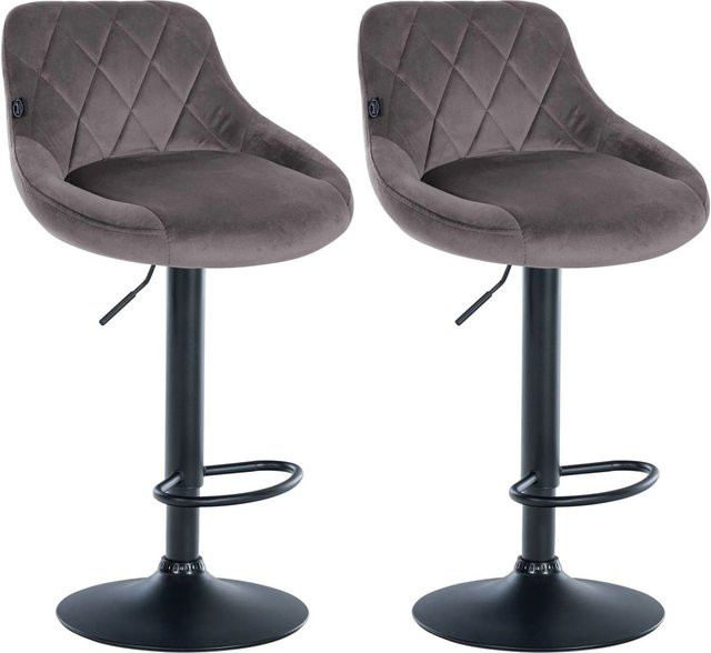 DELUKE 2er Set Barhocker FALON aus Samt in Grau mit schwarzem Metallgestell, drehbar mit Lehne, B/T/H: 46 x 49 x 83 cm - Bild 1
