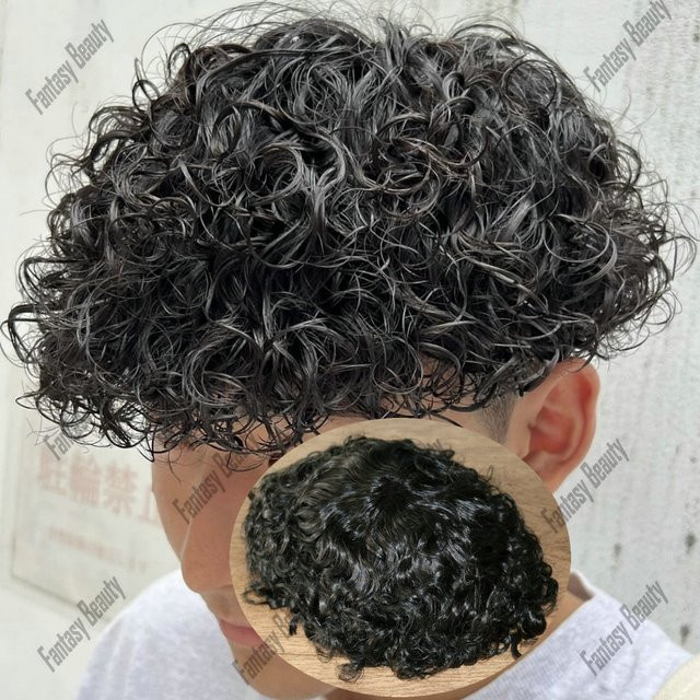 Fantasy Beauty Toupet für Herren, lockiges menschliches Haar, schwarz/braun - Bild 1