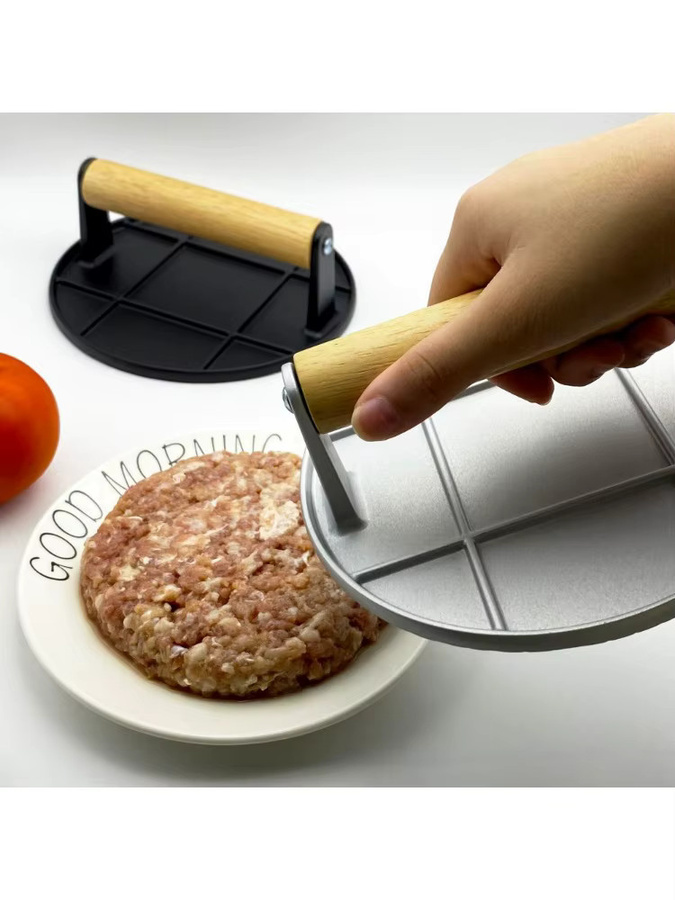 Manuelle Burgerpresse von FEB.WIND aus Aluminiumlegierung mit Holzgriff, runde Fleischpresse mit Antihaftbeschichtung für Burger-Patties - Bild 6