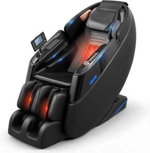 VEVOR Massagesessel in Schwarz mit 4D-Zero-Gravity-Funktion, ausziehbarer Fußstütze, Airbags, Heizfunktion für Taille und Beine, Bluetooth-Lautsprechern und Touchscreen aus PU-Leder - Bild 1