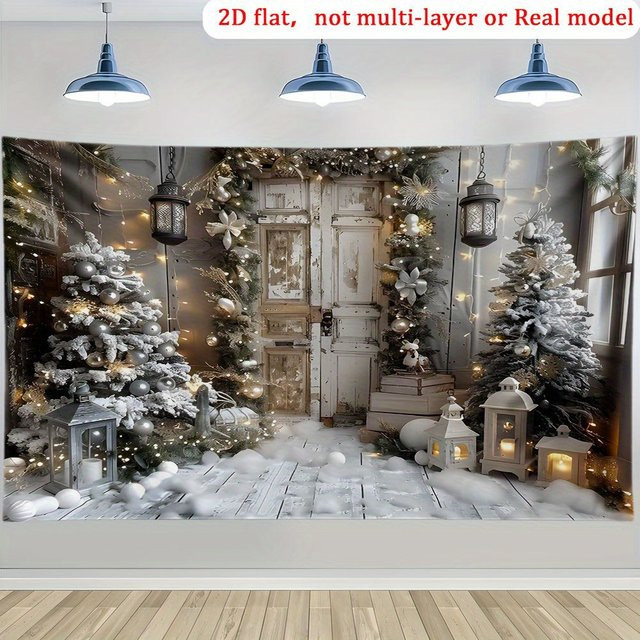 VIKAMA Weihnachts-Wandteppich mit Winterschneeszene für Feiertagsfeiern im Innen- und Außenbereich - Bild 1