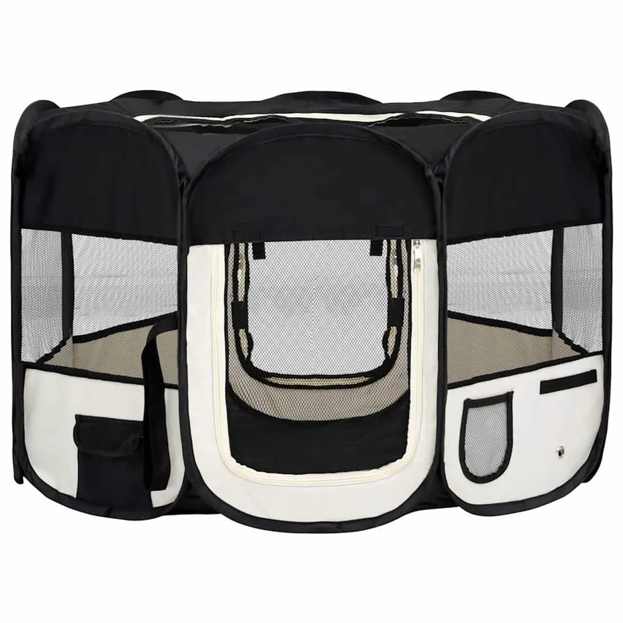 vidaXL Faltbarer Welpenlaufstall mit Tragetasche Schwarz B/T/H: 110 x 110 x 58 cm - Bild 2