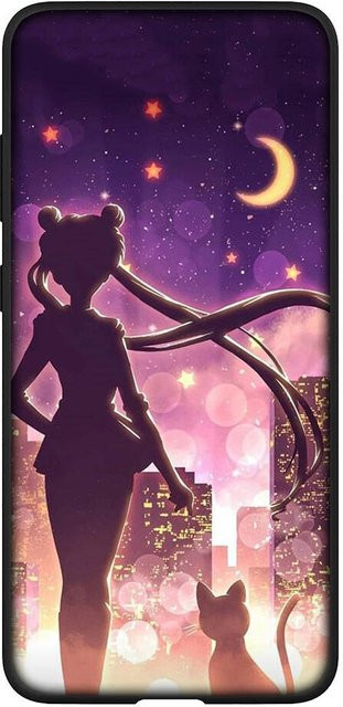 MINISO Handyhülle mit Cartoon Sailor Moon Mädchen Design für iPhone, Huawei, Redmi und OPPO in Schwarz oder Lila - Bild 1