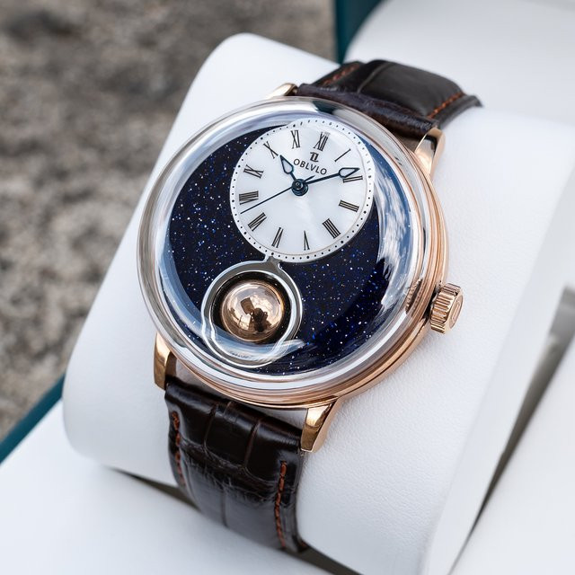 OBLVLO Armbanduhr, Automatik, Roségold, Lederarmband, Herren - Bild 1