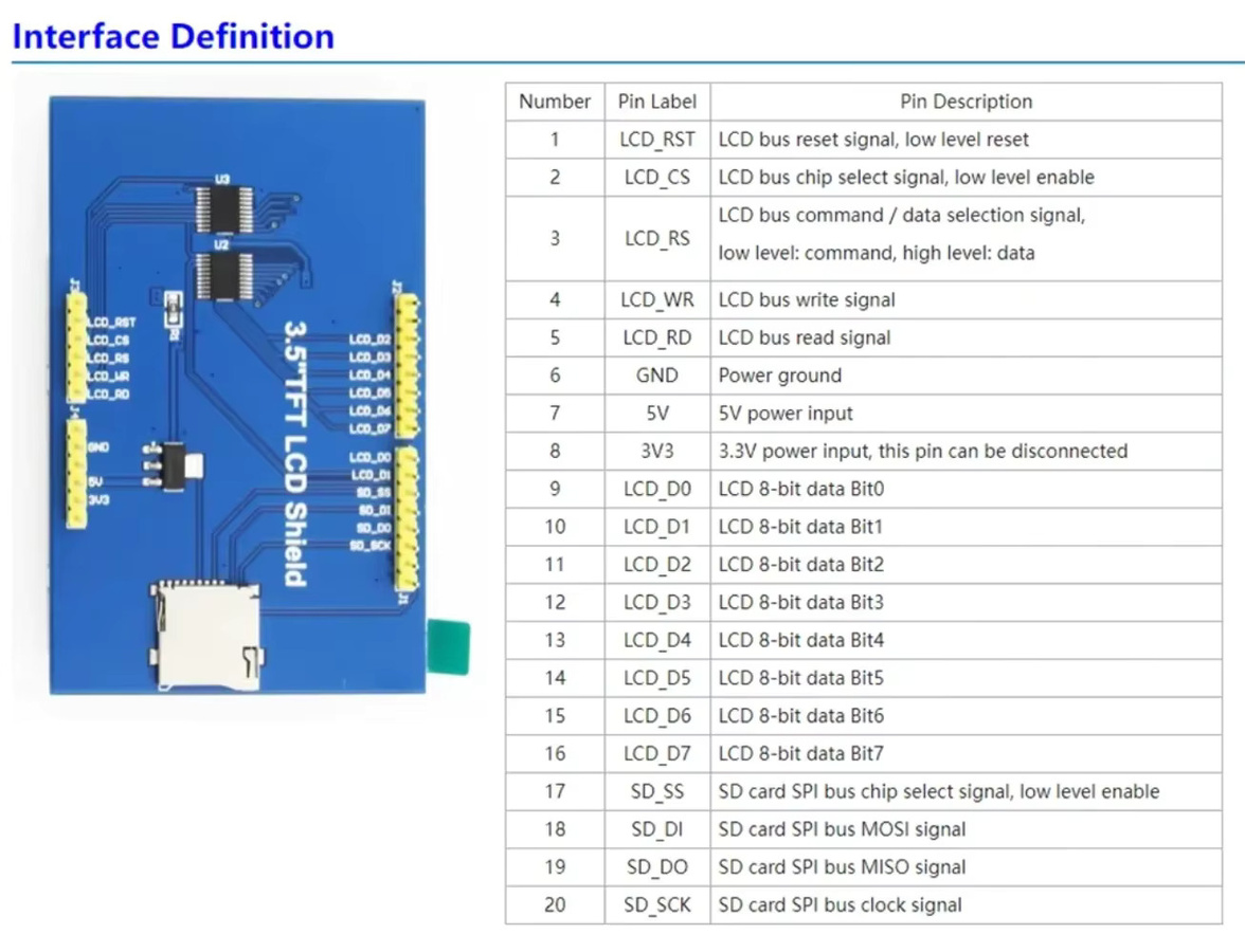 wishiot 3,5 Zoll TFT LCD-Modul mit Touchscreen Display 480 x 320 Pixel für Raspberry Pi, Arduino Mega2560 und ESP32, MAR3501 - Bild 1