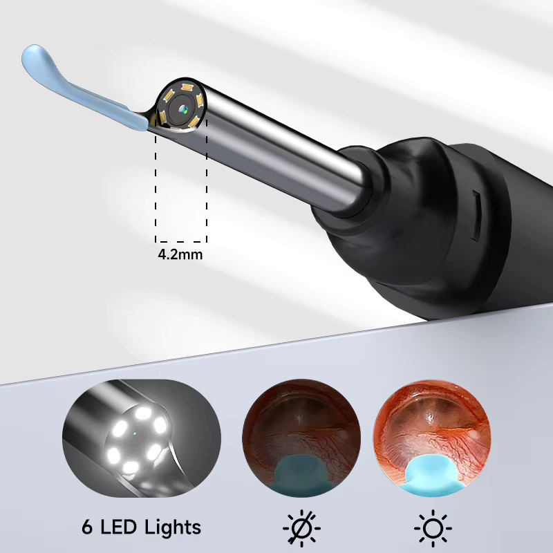 VISHRT WLAN-Ohrenreiniger mit Kamera, Digitales Ohrenendoskop mit 6-LED-Ohrlöffel und 4,2mm Spitze, Schwarz - Bild 4