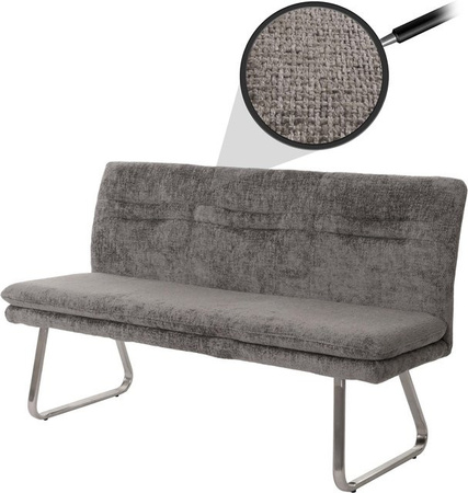 MCW Polsterbank mit Lehne für Esszimmer und Küche, Chenille Stoff, Edelstahl gebürstet, Dunkelgrau, B: 160 cm, H: 90 cm, T: 58 cm
