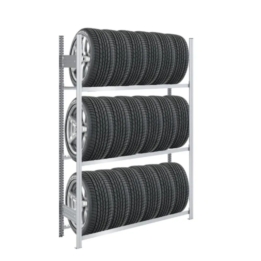 PROREGAL Tire Pro Reifenregal aus verzinktem Stahl, 3 Ebenen, H x B x T: 200 x 130 x 43 cm, Silber - Bild 2
