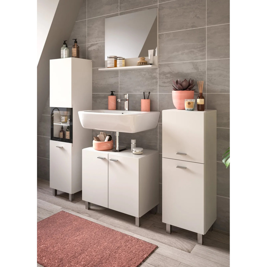Inn.Furn Badmöbel-Set Lowell Weiß 4-teilig mit Spiegelschrank und Glasfronten, H x B x T: 137 x 186 x 33 cm - Bild 2