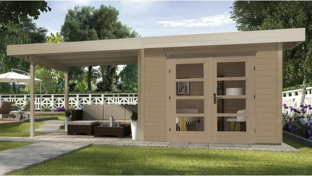 WEKA Gartenhaus 126 B Gr.2 aus Holz in Beige mit Flachdach und Vordach B/H/T: 645 x 226 x 375 cm - Bild 1