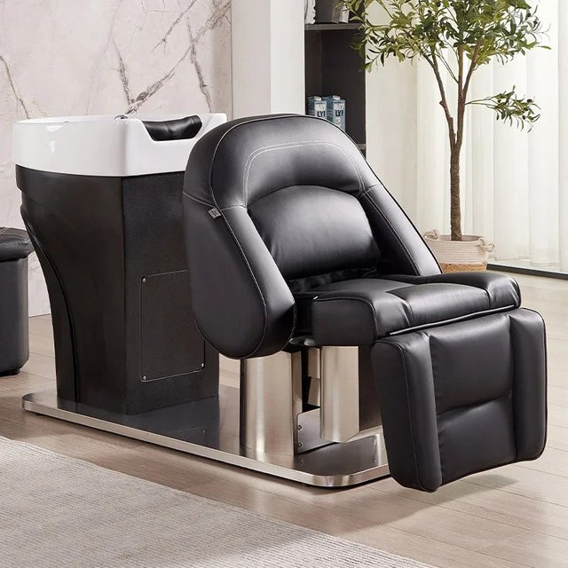 FULANG Elektrisch verstellbarer Friseurstuhl mit integriertem Waschbecken und Shampoo-Liege in Schwarz - Bild 1
