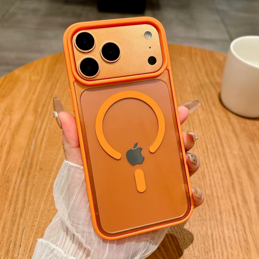 Lolozzx MagSafe Magnetische Schutzhülle für iPhone 11 bis 17 Pro Max, Stoßfeste transparente Handyhülle in Pink oder Orange - Bild 1