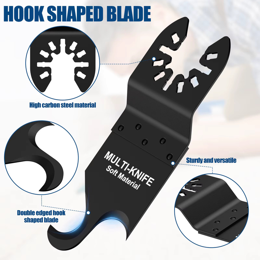 4-teiliges universelles Multi-Tool-Hakenmesser-Set aus Kohlenstoffstahl mit 2 Adapterschneiden für oszillierende Sägen - Bild 2