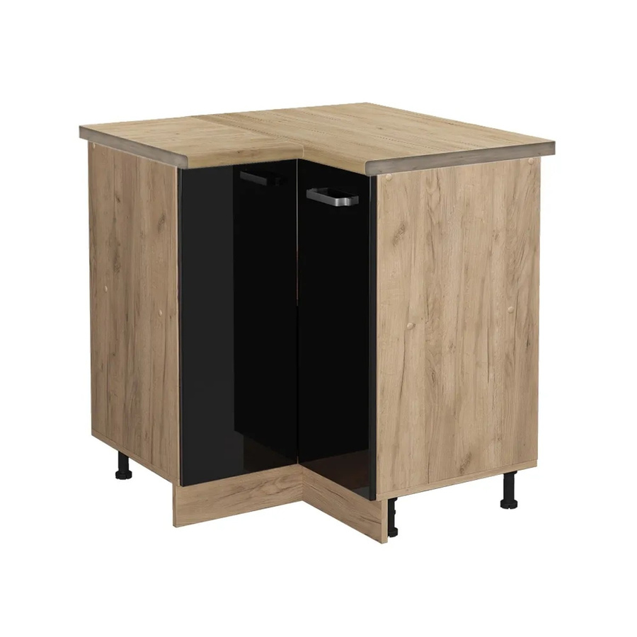 Vicco R-Line Eckunterschrank für die Küche in Schwarz Hochglanz und Goldkraft Eiche, B/T/H: 75,6 x 60,0 x 81,6 cm - Bild 2