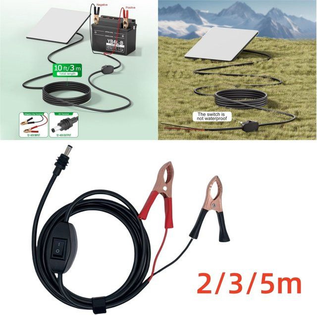 SZKOSTON DC-Stromkabel Verlängerungskabel für Starlink Mini mit Krokodilklemmen und Barrel-Plug, 16AWG, Schwarz - Bild 1