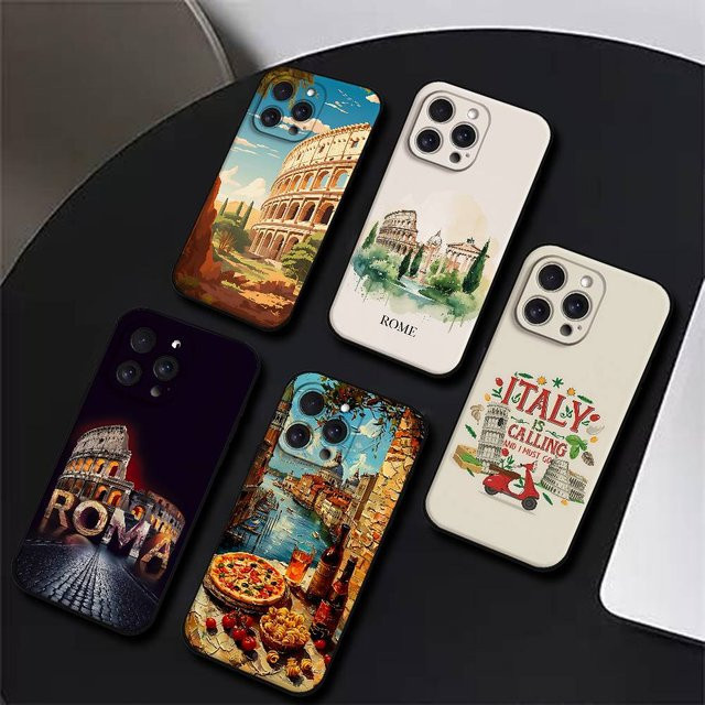 Handyhülle Italien Rom Stadt Design für iPhone 16 15 14 13 12 11 Pro Max Xr Xs Schwarz - Bild 1