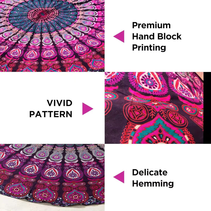 VIKAMA Wandteppich mit Mandala-Motiv in Lila, Bohemian Wandbehang aus Baumwolle mit geometrischem Druck, B: 150 cm, H: 130 cm - Bild 4