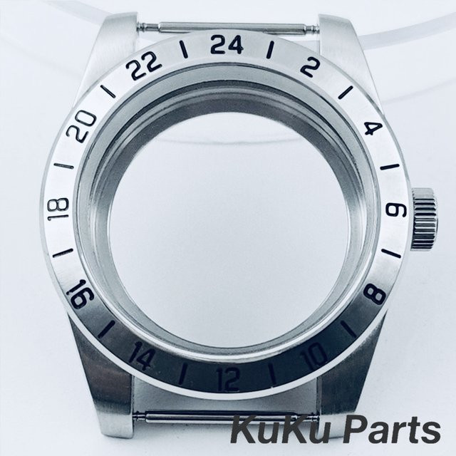 HUANXIAO Uhrengehäuse Edelstahl, Silber, 39 mm, Saphirglas, GMT, Wasserdicht - Bild 1