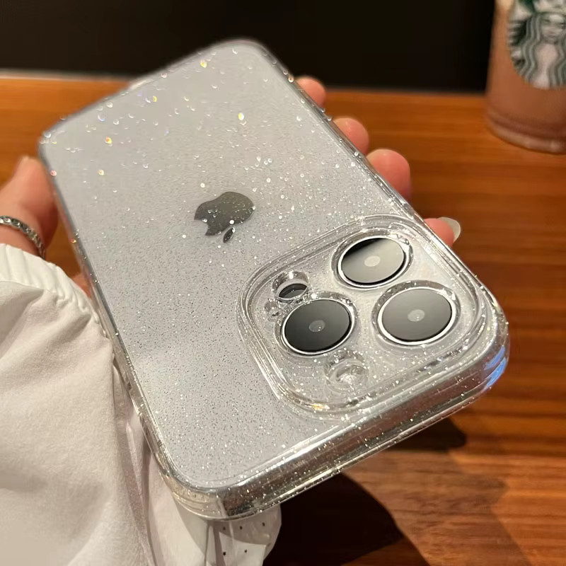 Aibairuixin Bling Glitter Softcover mit Objektivschutz für iPhone 16 15 14 13 12 11 Pro Max Plus XR X XS in Transparent und Schwarz - Bild 2