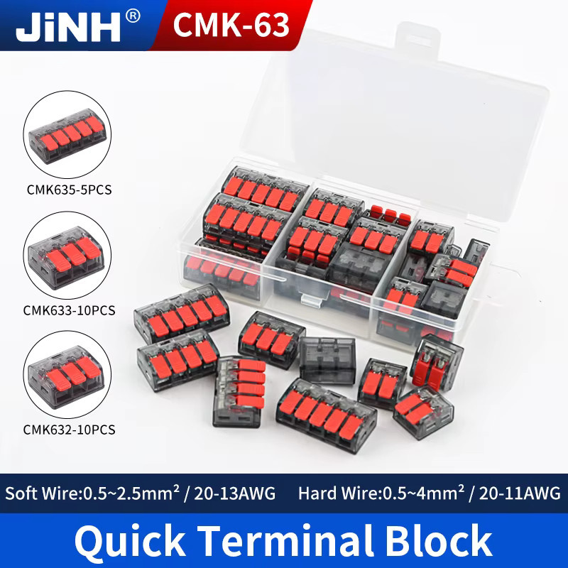 JINH CMK63 Serie Mini Terminal Blöcke Set mit 2/3/5 Ports Schnell Hebel Stecker für Kabelverdrahtung und DIY Beleuchtung, 25 Stück - Bild 2