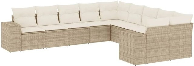 vidaXL 10-tlg. Garten-Sofagarnitur aus Polyrattan in Beige mit Kissen und Stauraum - Bild 1