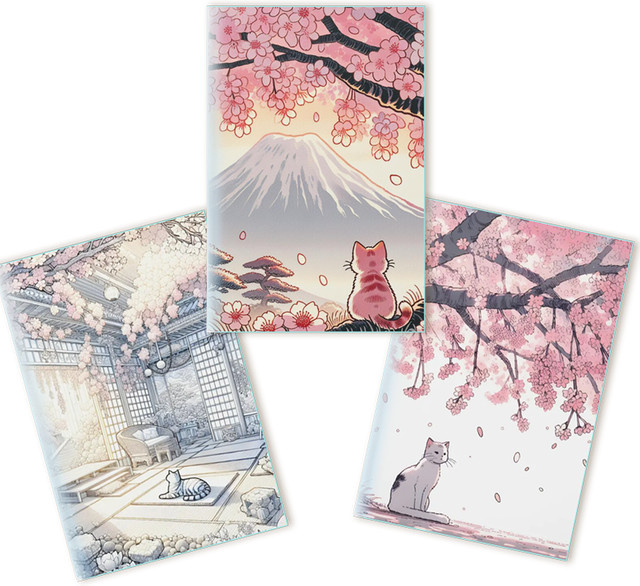 LERNEJO A5 Notizbuch mit Kirschblüten- und Katzenmuster in Multicolour - Bild 1