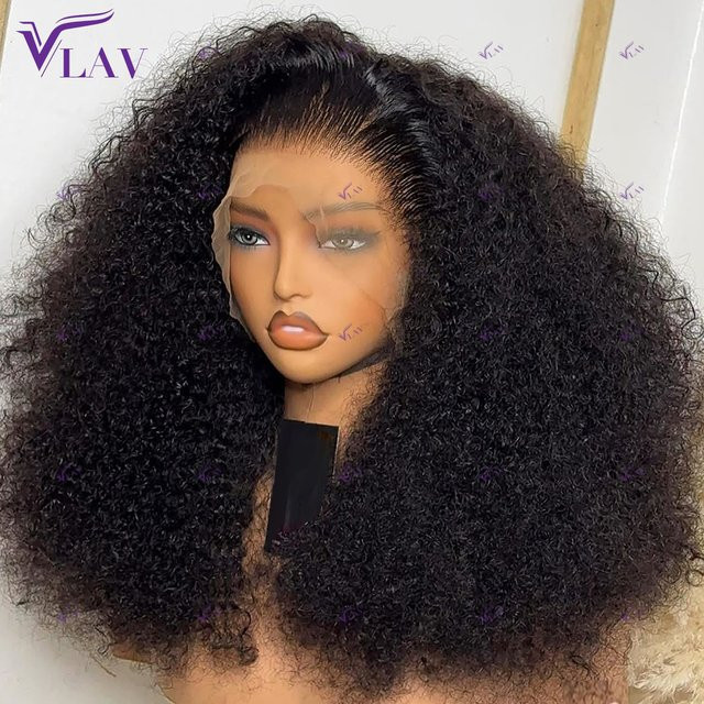 VLAV Echthaar Perücke, Afro-lockig, 400 Dichte, transparente Spitzenperücke, Damen - Bild 1