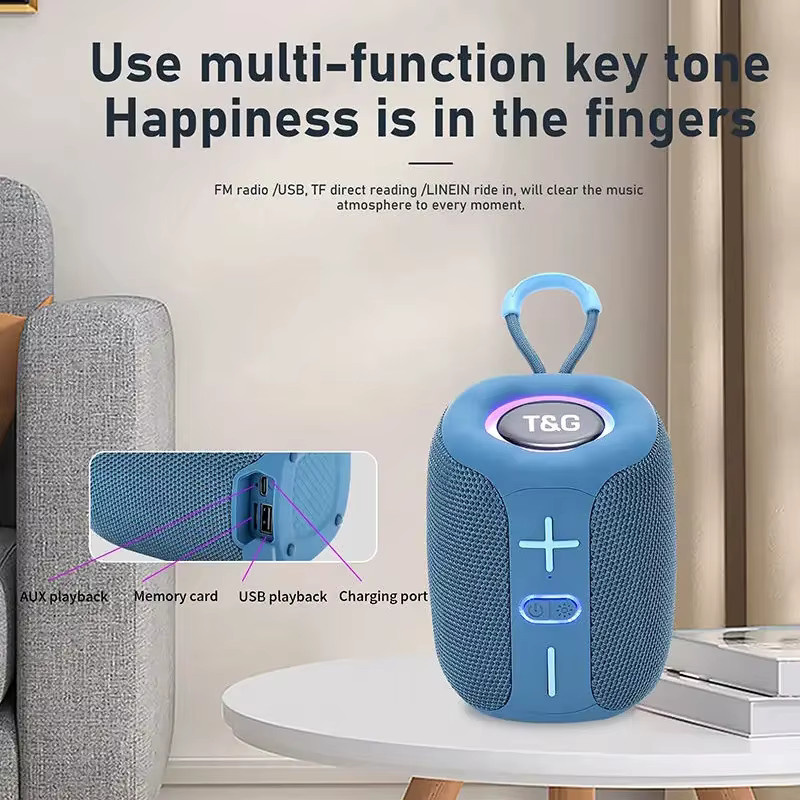 T&G Tragbarer Bluetooth Lautsprecher mit Subwoofer und FM Radio in Grau - Bild 2