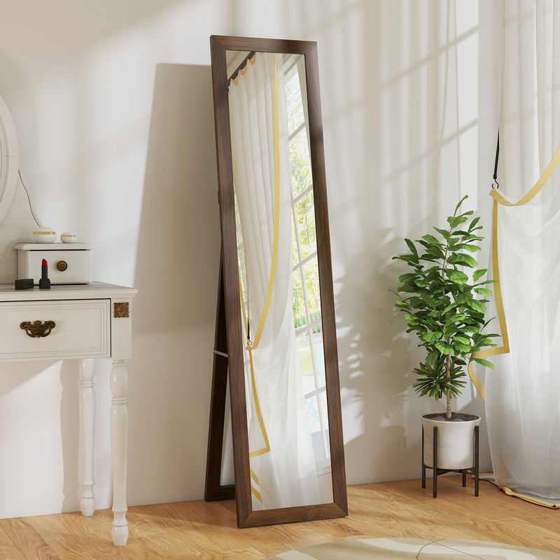 HOMCOM Standspiegel Nussbaum, Ganzkörperspiegel mit Ständer zur Wandmontage oder freistehend, Höhe: 157 cm, Breite: 37 cm - Bild 2