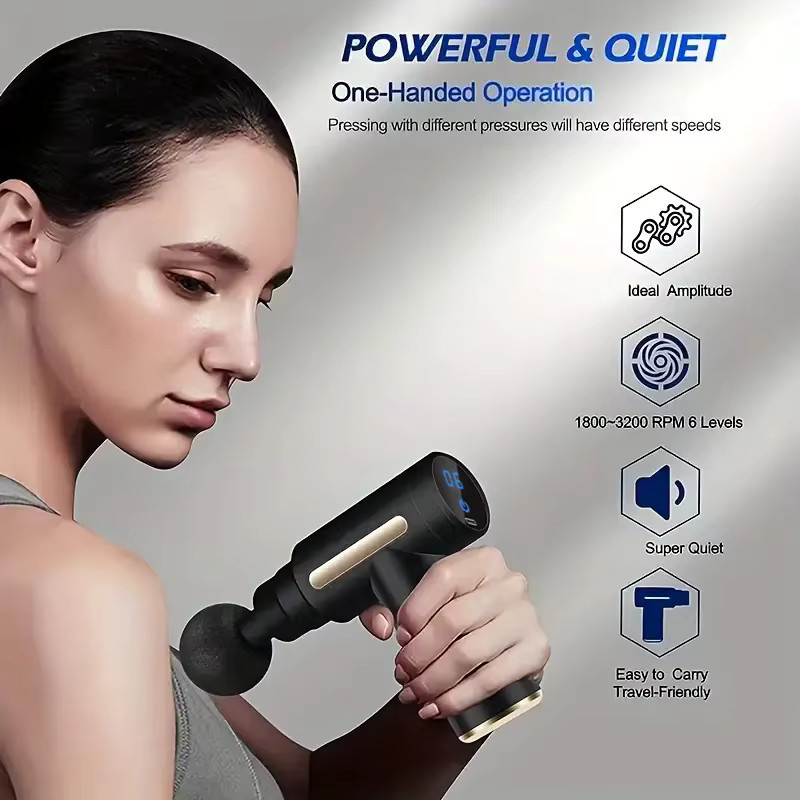 OREADEX Mini Massagepistole elektrische Percussion Massagegerät mit Touchscreen und 4 Massageköpfen in Grau oder Schwarz - Bild 3