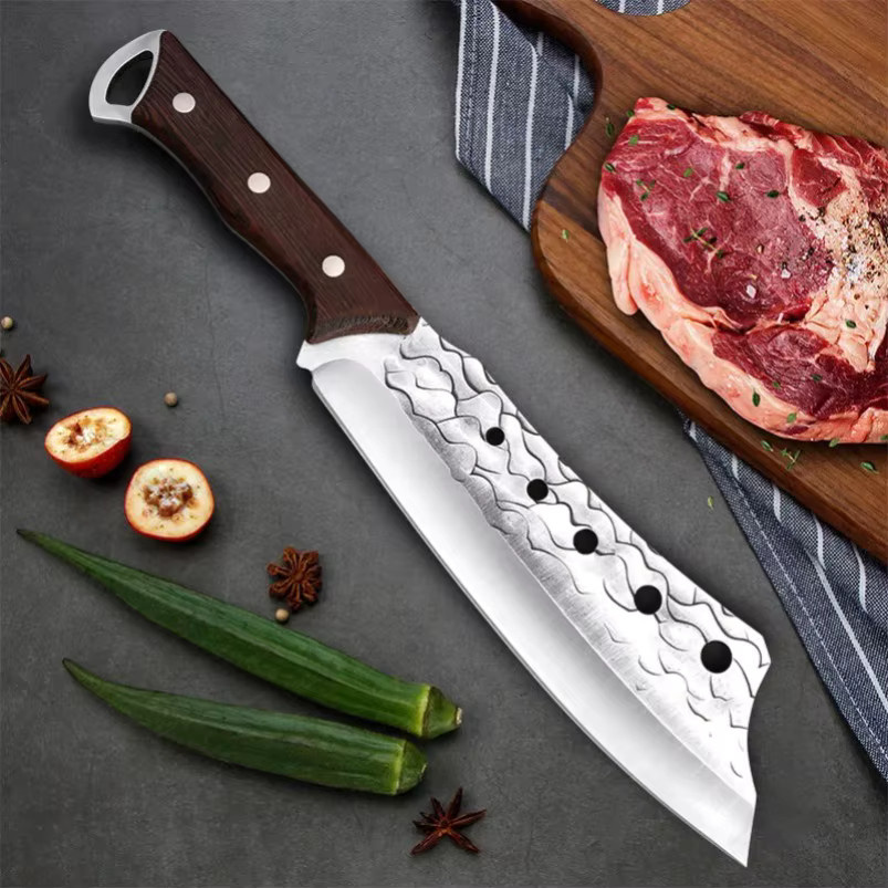 InLeung Schmiedemesser mit Holzgriff und Schutzhülle, silbernes Fleischhackmesser und Cleaver für Fleisch und Gemüse - Bild 3