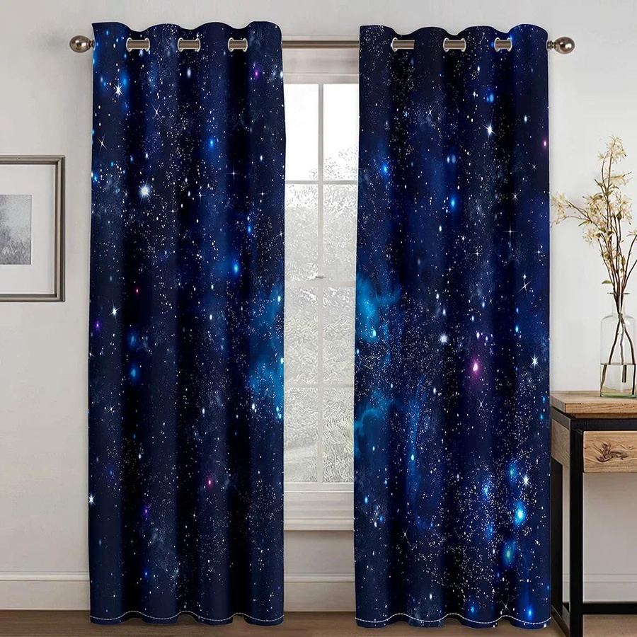 Yiran Furniture Galaxie Vorhänge mit Weltraum-Motiv in Blau und Lila, 2er-Set mit Rod Pocket, B: 60 cm, H: 60 cm - Bild 1