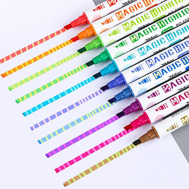 Hopk 10er Set Magie Highlighter Marker mit Farbwechsel für Schule und Scrapbooking, Mehrfarbig - Bild 1