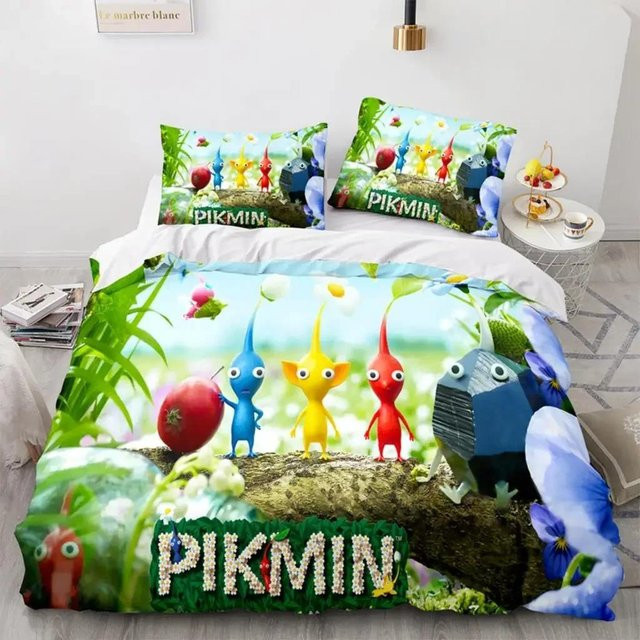 Pikmin Bettwäscheset mit 3D-Druck für Kinder und Erwachsene, Single-Set aus Mikrofaser, B/H: 140 x 210 cm, Mehrfarbig - Bild 1