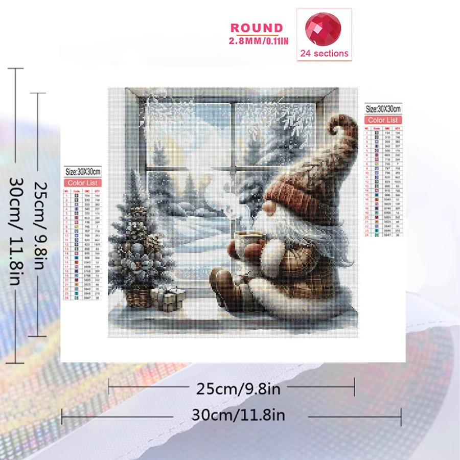 Momoart Diamantstickerei Set mit Winter-Gnom-Porträt, Rundes Mosaik DIY Set für die Dekoration, Mehrfarbig, B/T/H: 20 x 20 x 20 cm - Bild 2