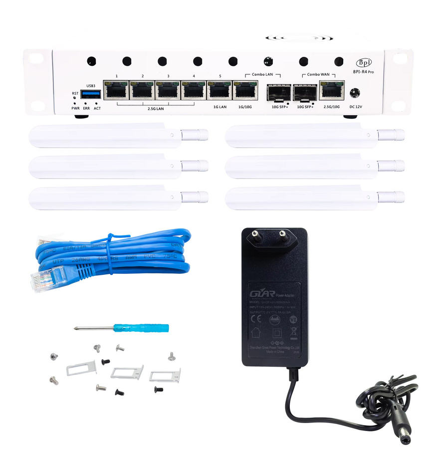 Banana Pi BPI-R4 PRO 4E Montage-Kit Smart Router mit MediaTek MT7988A Quadcore 1,8GHz, 8G DDR4, eMMC, WiFi7 und USB 3.2 in Weiß - Bild 2