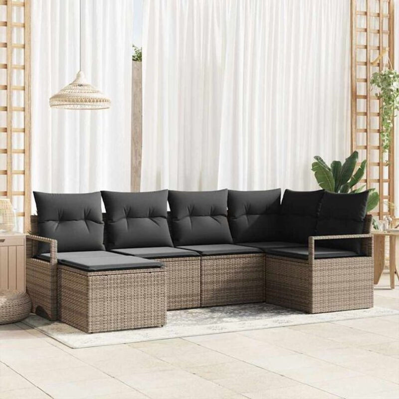 vidaxl Garten-Sofa-Set aus Rattan und Metall mit Kissen und Speicherfunktion, 6-teilig, Grau - Bild 1