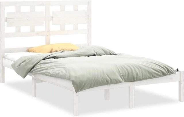 vidaXL Massivholzbett aus Kiefernholz in Weiß, rustikaler Stil, B/T/H: 120 x 200 cm - Bild 1