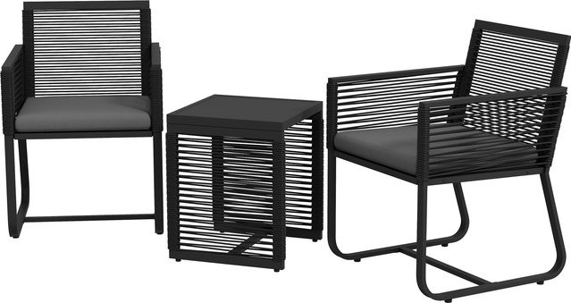 Outsunny 3-teiliges Rattan Gartenmöbel-Set mit 2 Gartenstühlen und Beistelltisch aus Hartglas in Schwarz - Bild 1